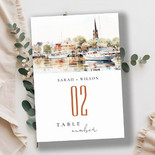 Elegant Annapolis Maryland Watercolor Wedding Table Number