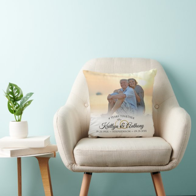 Elegant Anniversary 2 Photo Calligraphy Script Cushion (Chair)