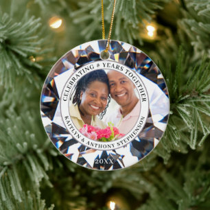 Elegant Anniversary Any Year 2 Photos Diamond Ceramic Ornament