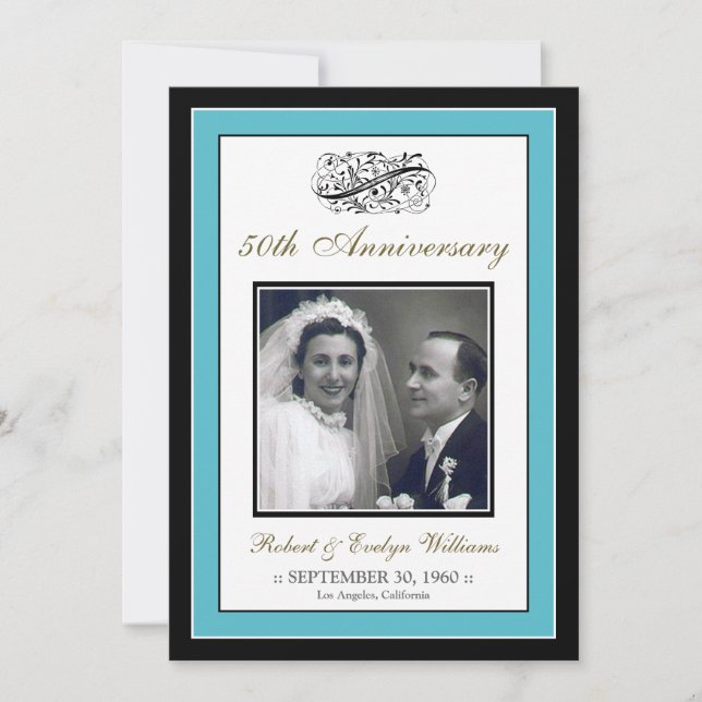 Elegant Anniversary Party Custom Invitation (aqua) (Front)