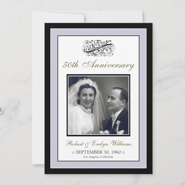 Elegant Anniversary Party Custom Invite (silver) (Front)