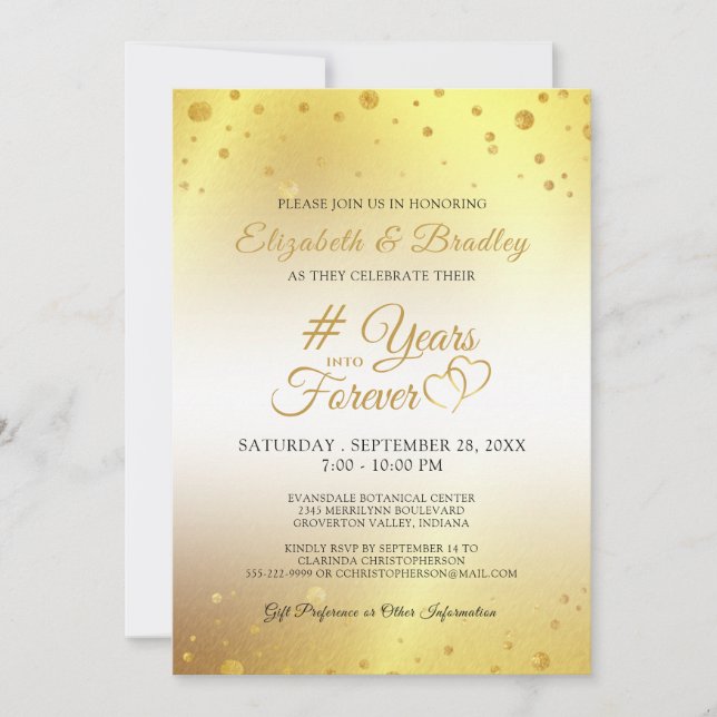 Elegant Anniversary # YEARS INTO FOREVER Gold Invitation (Front)