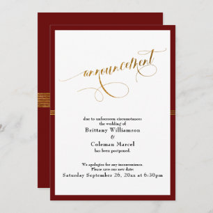 Elegant Announcement Burgundy & Gold Stripe Card