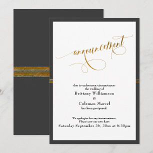 Elegant Announcement Dark Grey & Gold Stripe Card