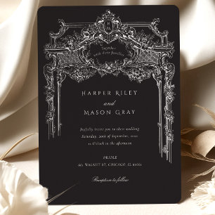 Elegant Antique Black & White Ornate Wedding Invitation