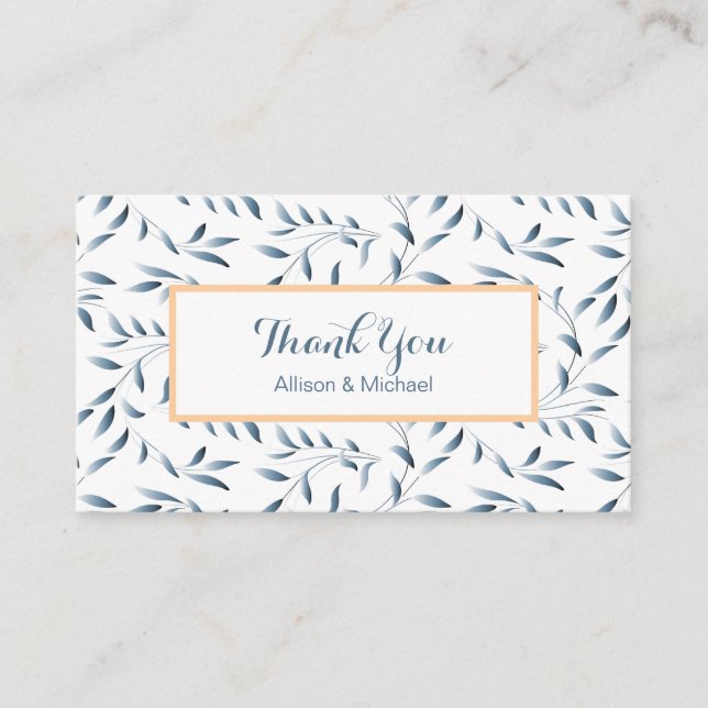 Elegant Antique Blue Willow Leaves Thank You Enclosure Card (Front)