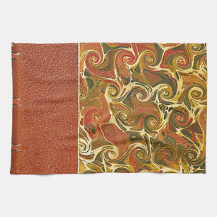 Elegant Antique Book, Ornate Swirl Pattern Tea Towel
