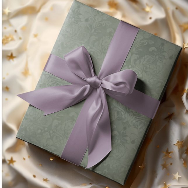 Elegant Antique Damask Dark Silver Pine  Wrapping Paper (Subtle silver pine elegance!)