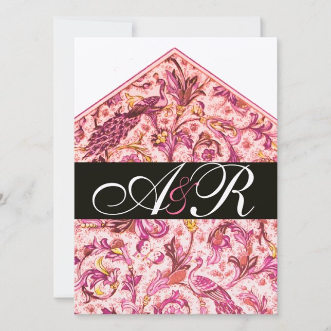 ELEGANT ANTIQUE FLORENTINE PINK FLORAL MONOGRAM INVITATION (Front)