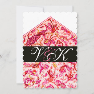 ELEGANT ANTIQUE FLORENTINE PINK FLORAL MONOGRAM INVITATION