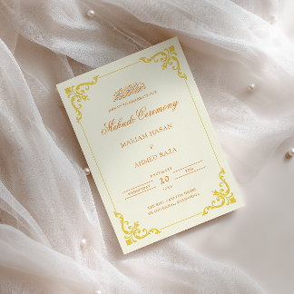 Elegant Antique Frame Cream Yellow Mehndi Ceremony Invitation