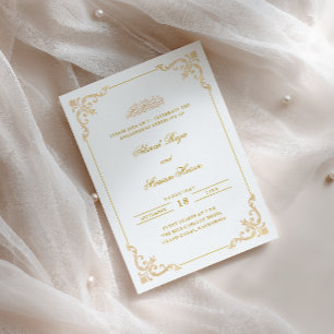 Elegant Antique Frame Gold White Muslim Engagement Invitation