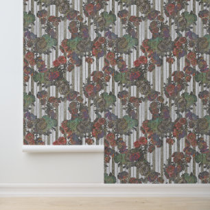 Elegant Antique French Shabby Striped Floral Wallpaper