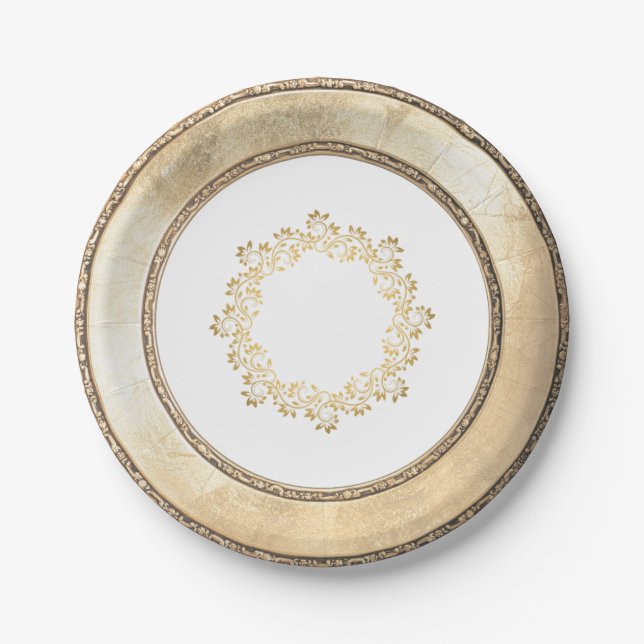 Elegant Antique Gold Rimmed Filigree Paper Plate (Front)