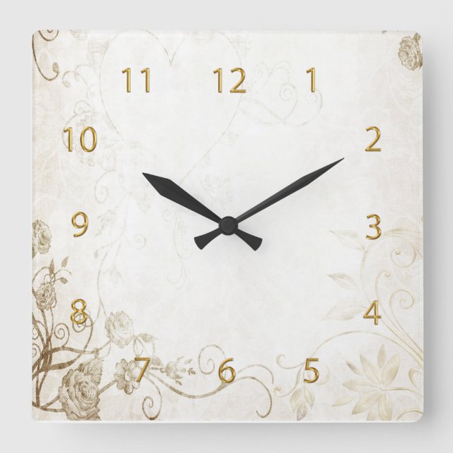 Elegant Antique Gold Square Wall Clock (Front)