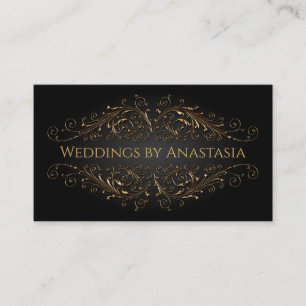 Elegant Antique Gold Swirls Black Glow Business Card