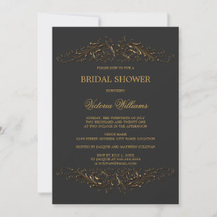 Elegant Antique Gold Swirls Dark Grey Invitation