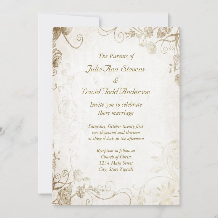 Elegant Antique Gold Vintage Wedding Invitation | Zazzle