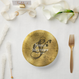 Elegant Antique Golden Metal Wedding Paper Plate
