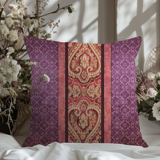 Elegant Antique Inspired Purple and Red Damask Cushion (Creator Uploaded)