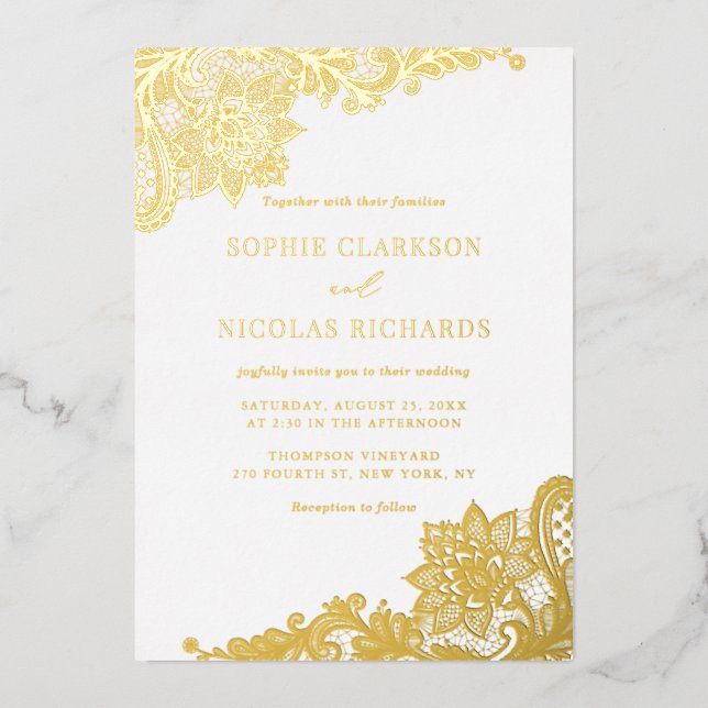 Elegant Antique Lace Rustic Wedding Gold (Front)