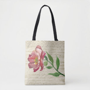 Elegant Antique Letter with Flower Tote Bag
