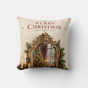 Elegant Antique Mirror Christmas, Vintage European Cushion