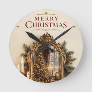 Elegant Antique Mirror Christmas, Vintage European Round Clock