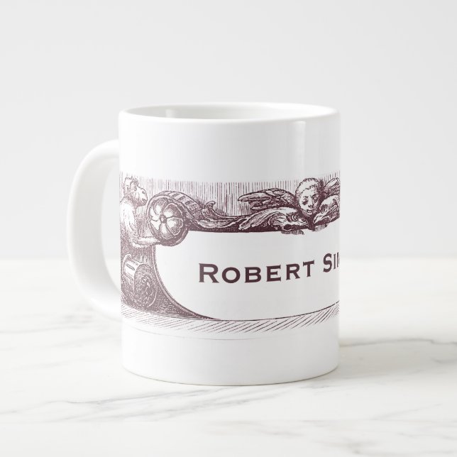 Elegant Antique Monkeys Holding Your Name Large Coffee Mug (Front Left)