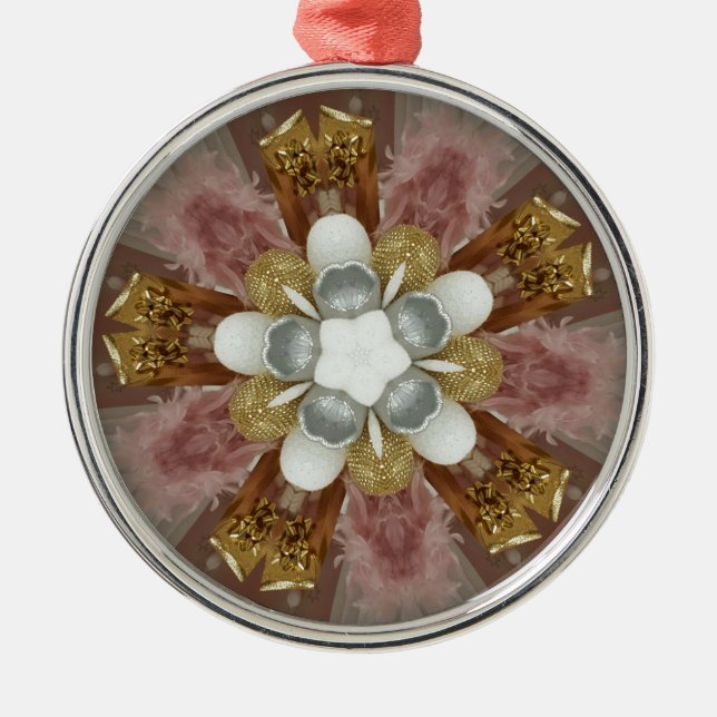 Elegant Antique Pink Silver Grey Gold White Flower Metal Ornament (Front)