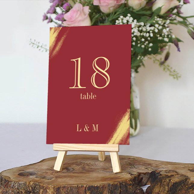 Elegant Antique Red Gold Classic Wedding Table Number (Creator Uploaded)