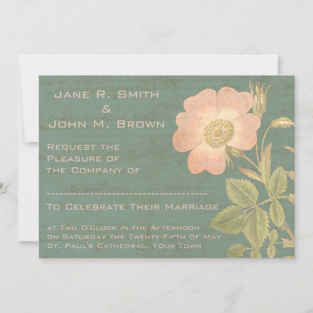 Elegant Antique Rose Vintage Verdigris Patina Invitation (Front)