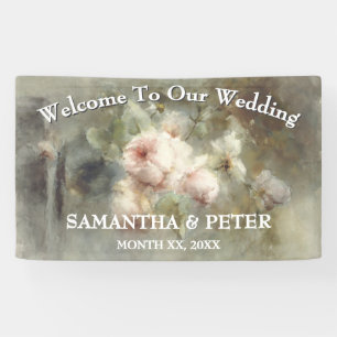 Elegant Antique Roses Soft Pink Watercolor Floral Banner