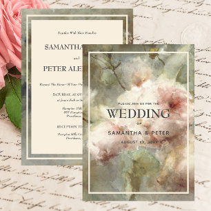 Elegant Antique Roses, Soft Pink Watercolor Floral Invitation