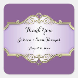 Elegant Antique Satin Wedding Thank You Square Sticker