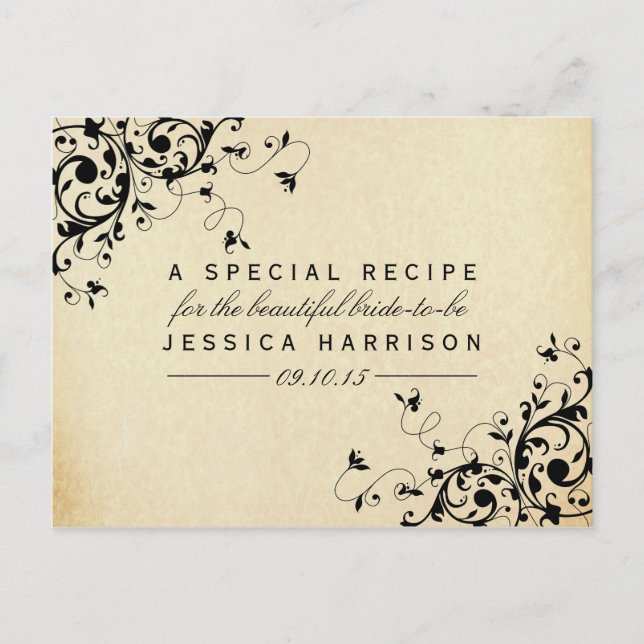 Elegant Antique Swirls Bridal Shower Recipe Cards (Front)
