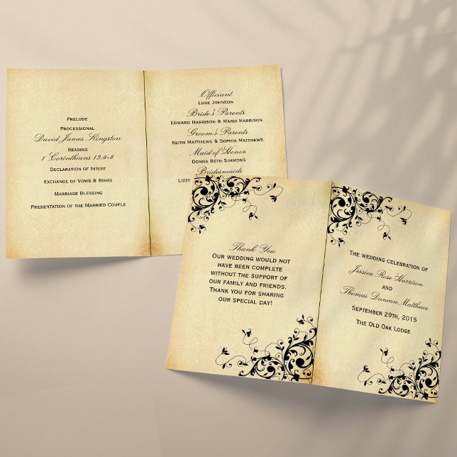 Elegant Antique Swirls Wedding Bi-Fold Program (Creator Uploaded)