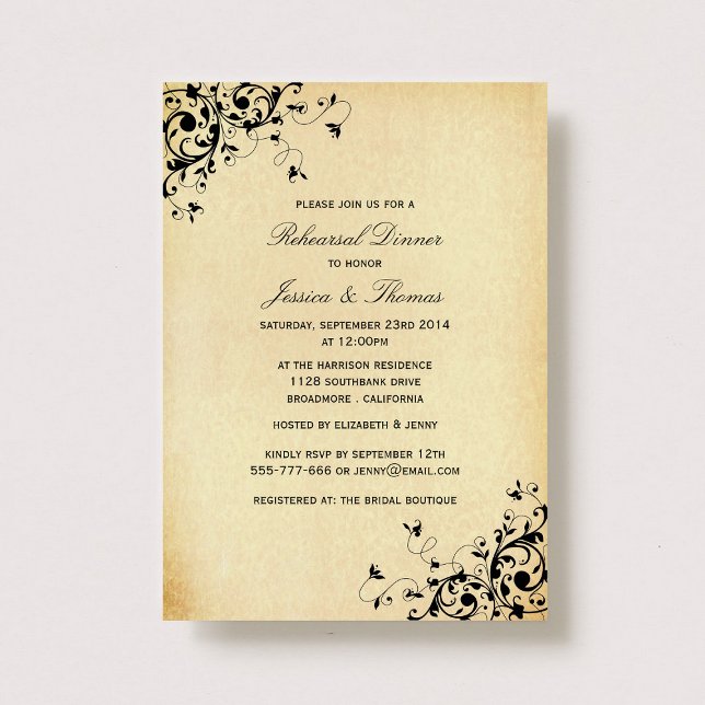 Elegant Antique Swirls Wedding Rehearsal Dinner Invitation (Creator Uploaded)