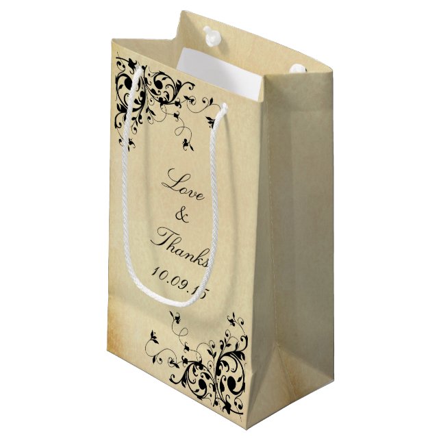 Elegant Antique Swirls Wedding Small Gift Bag (Front Angled)