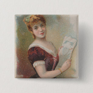 Elegant Antique Valentine's Illustration, 1890 15 Cm Square Badge