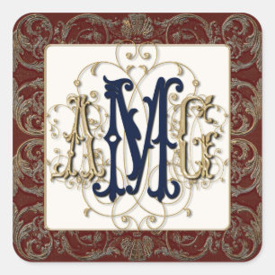 Elegant Antiqued Gold Baroque Monogrammed Seals