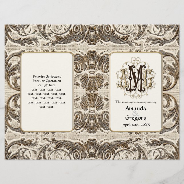 Elegant Antiqued Gold Baroque, Wedding Program (Front)