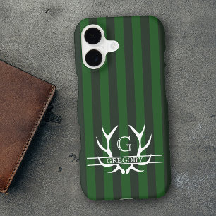 Elegant Antlers Monogram Green Stripes