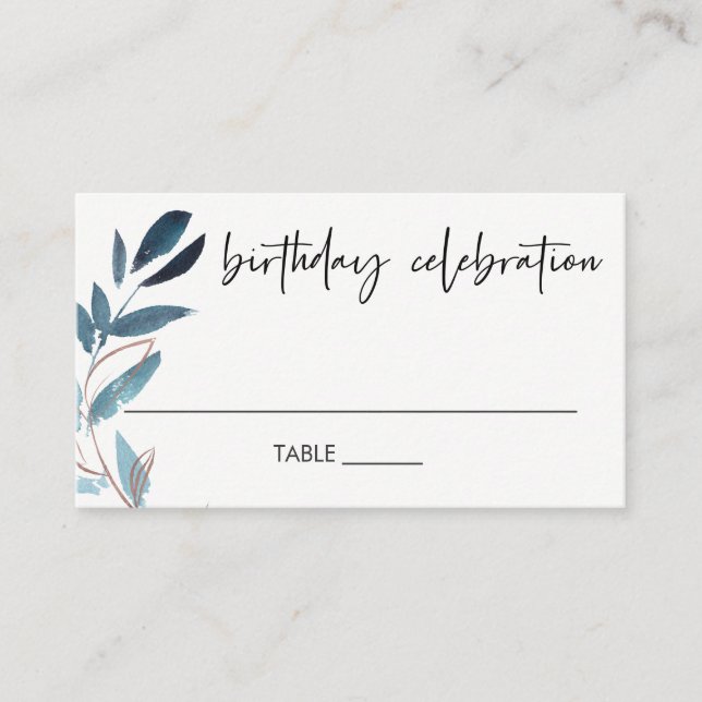 ELEGANT ANY AGE BLUE PINK FOLIAGE WREATH BIRTHDAY PLACE CARD (Front)