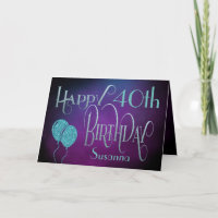 Elegant Any Age Name Purple Teal Happy Birthday