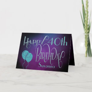 Elegant Any Age Name Purple Teal Happy Birthday Card
