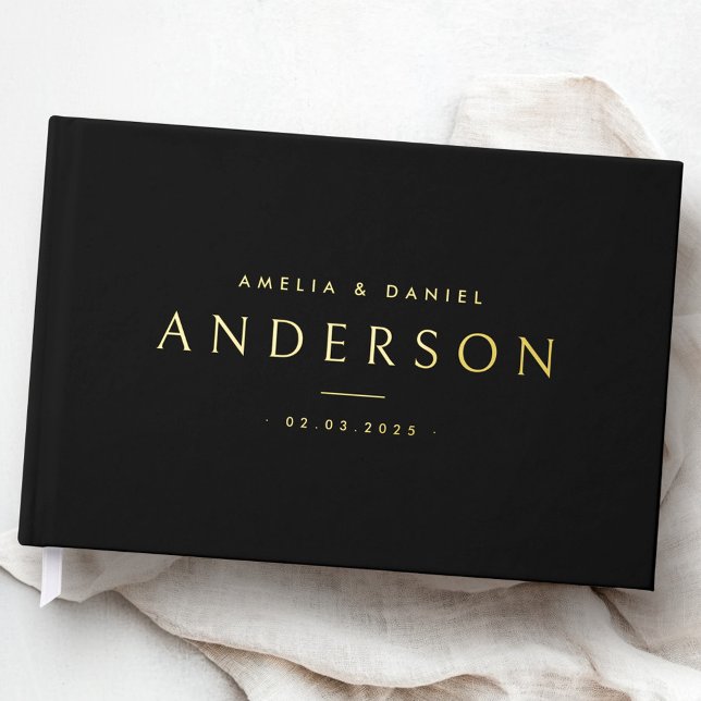 Elegant any colour wedding names date black real guest book (Elegant any color wedding names date black real foil guest book)