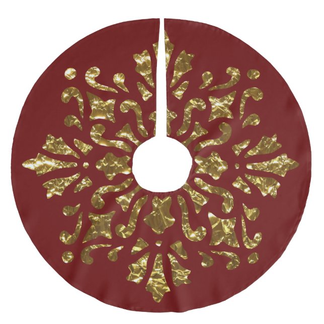 Elegant Any Colour with Printed Gold Foil Design Brushed Polyester Tree Skirt (Front)