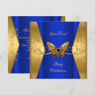 Elegant Any Event Party Royal Blue Gold Butterfly Invitation