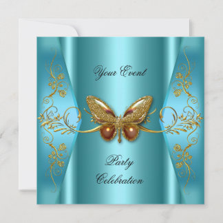 Elegant Any Event Party Teal Blue Gold Butterfly Invitation